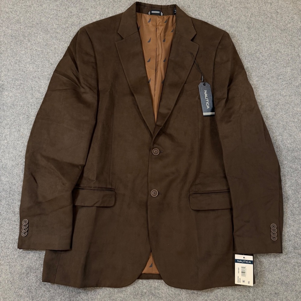 Nautica Branford Brown Faux Suede Sport Coat Blazer Modern Fit 40L NA010887